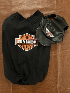 Harley Davidson Dog Sweater Shirt and Hat - Size Medium